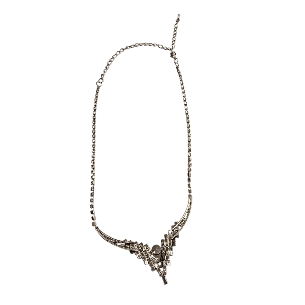 Silver Tone V Rhinestone Necklace - Picture 7 of 9